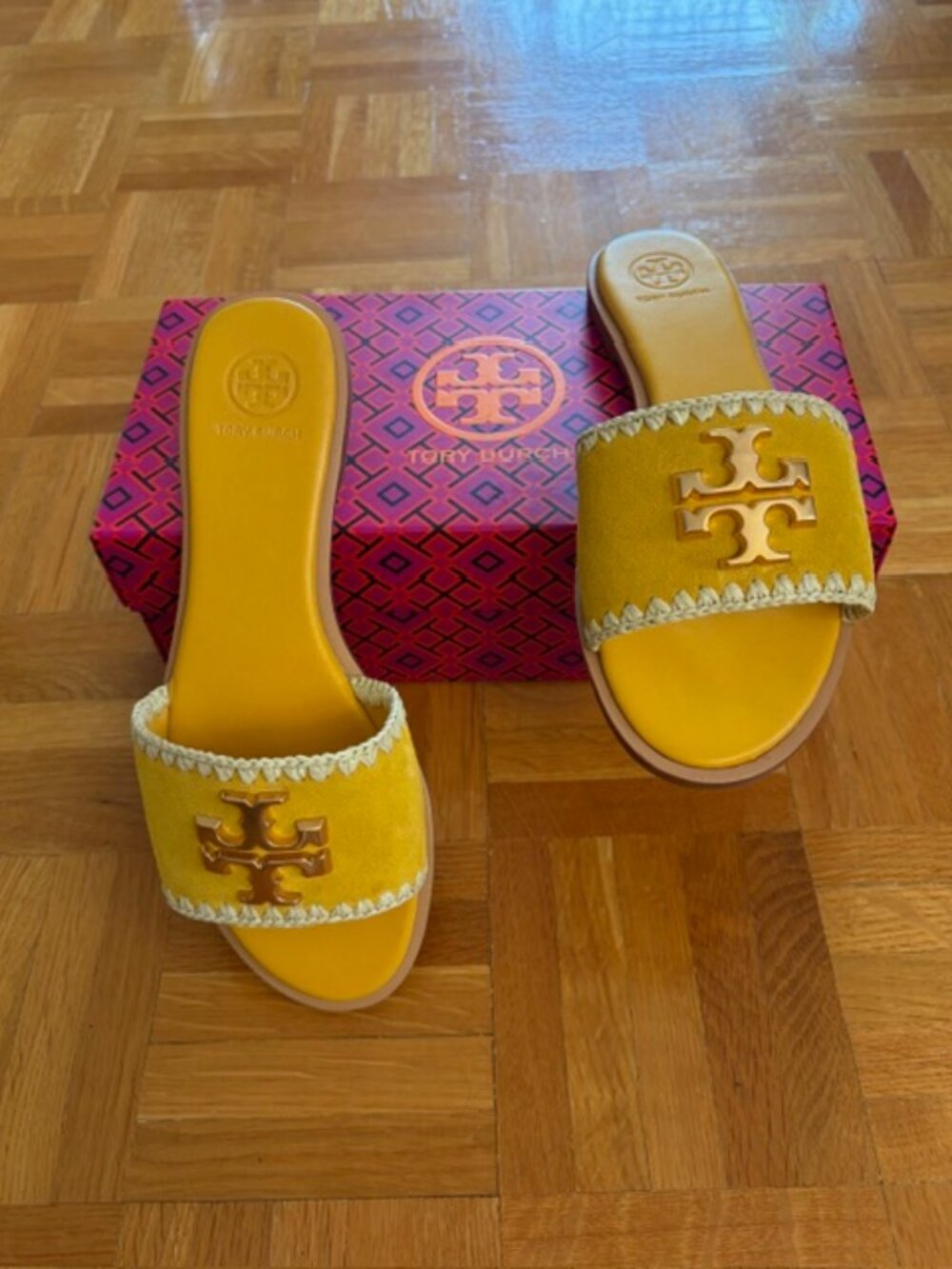 Tory Burch Yellow Everly Slides – Size 7.5, Excellent Condition